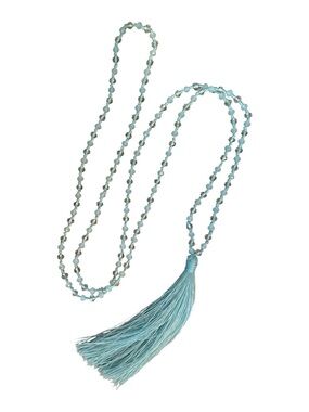 Light Blue Beaded Tassel Necklace - Women Jewelry